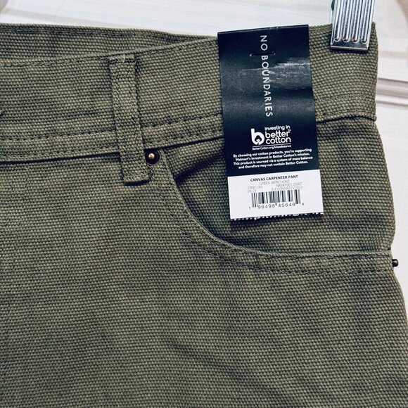 NO‎ BOUNDARIES Canvas Carpenter Pants Unisex Green Artichoke Slouch Grunge NEW - Picture 7 of 8